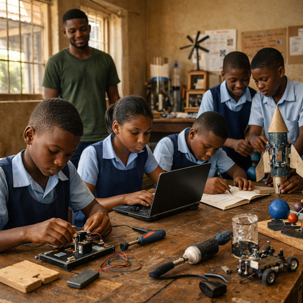 Youth engaged in hands-on STEM experiment