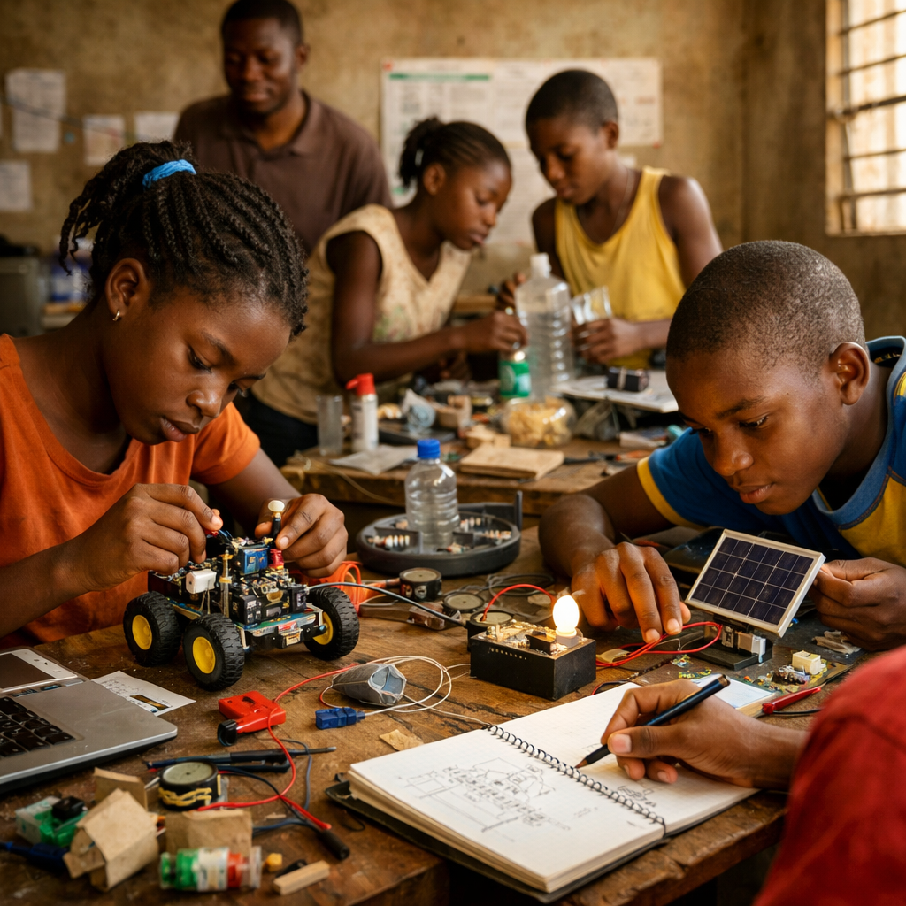 Students working on electronics